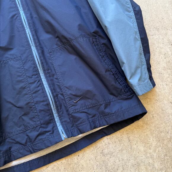 Me's Vintage Nike Two-Tone Blue Hooded Zip Up Windbreaker Parka Jacket Sz Large - Picture 3 of 6